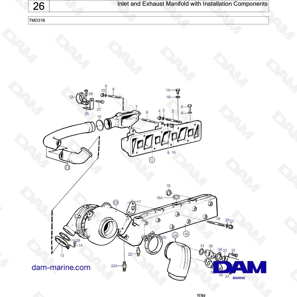 Spare parts and exploded views for Volvo Penta TMD31